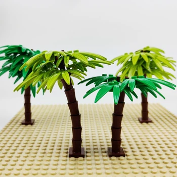 Kubbar Palm Kókoshneta Tré Grænn Garðinum Landslag Tropical Beach Planta Blokk Leikfang Samhæft Lego Múrsteina Leikfang fyrir Börn