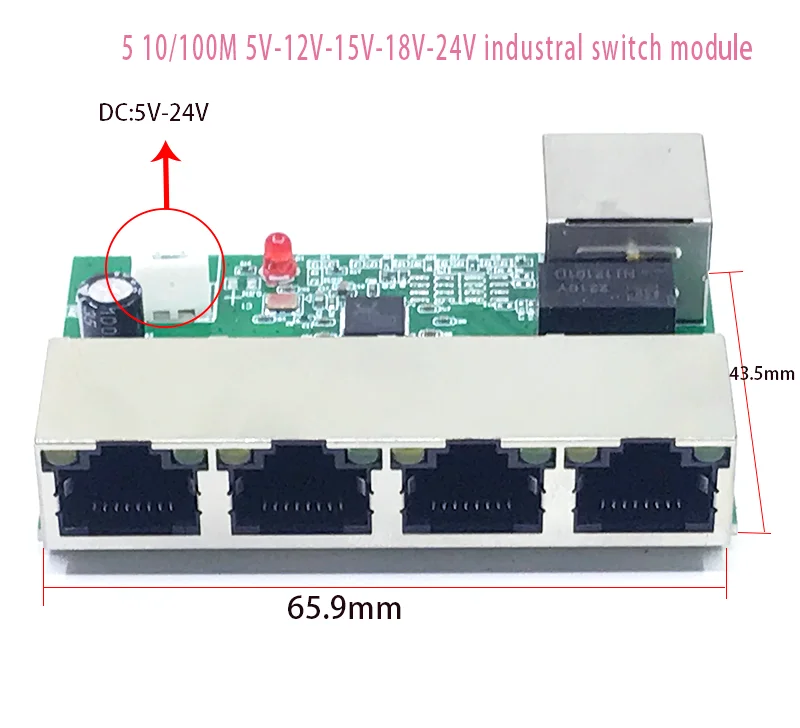 Lítill PCBA 5 Höfnum Networkmini ja skipta mát 10/100Mbps 5V 12V 15V 18V 24V . ' - ' . 1