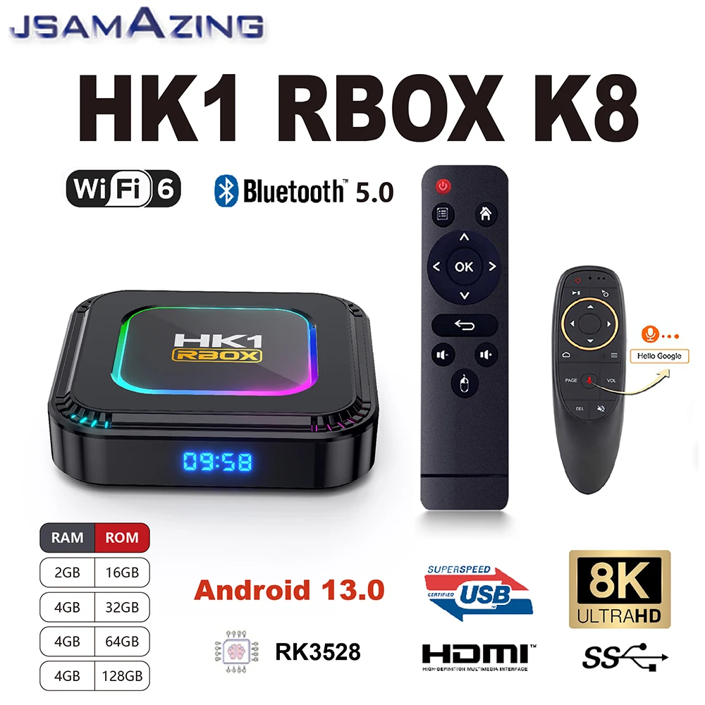 HK1 RBOX Android 13.0 Klár TV KASSI HANDLEGG Heilaberki A53 2/4GB RAM16/32/ 64GB 8K 24fps 3D Wifi 6 2,4 G &5G Fyrir Google Spilari . ' - ' . 0