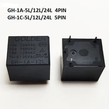 5PCS GOLDEN Liða GH-1-5L GH-1-12L GH-1-24L GH-1-5L GH-1-12L GH-1-24L 4/5PIN 10A 250VAC 5VDC 12VDC 24VDC Vald Gengi
